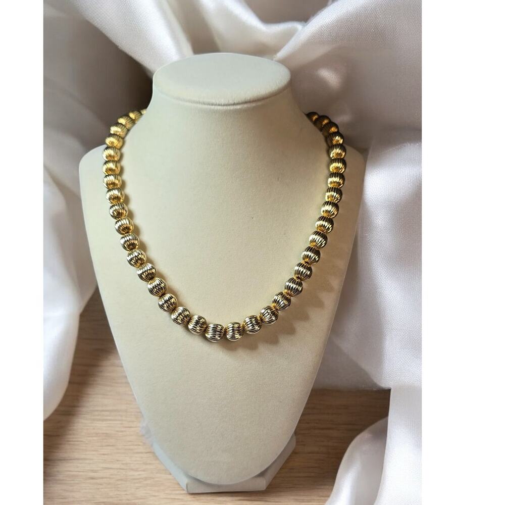 Golden Bead Textured Strand Necklace - Old Money Classic Chic